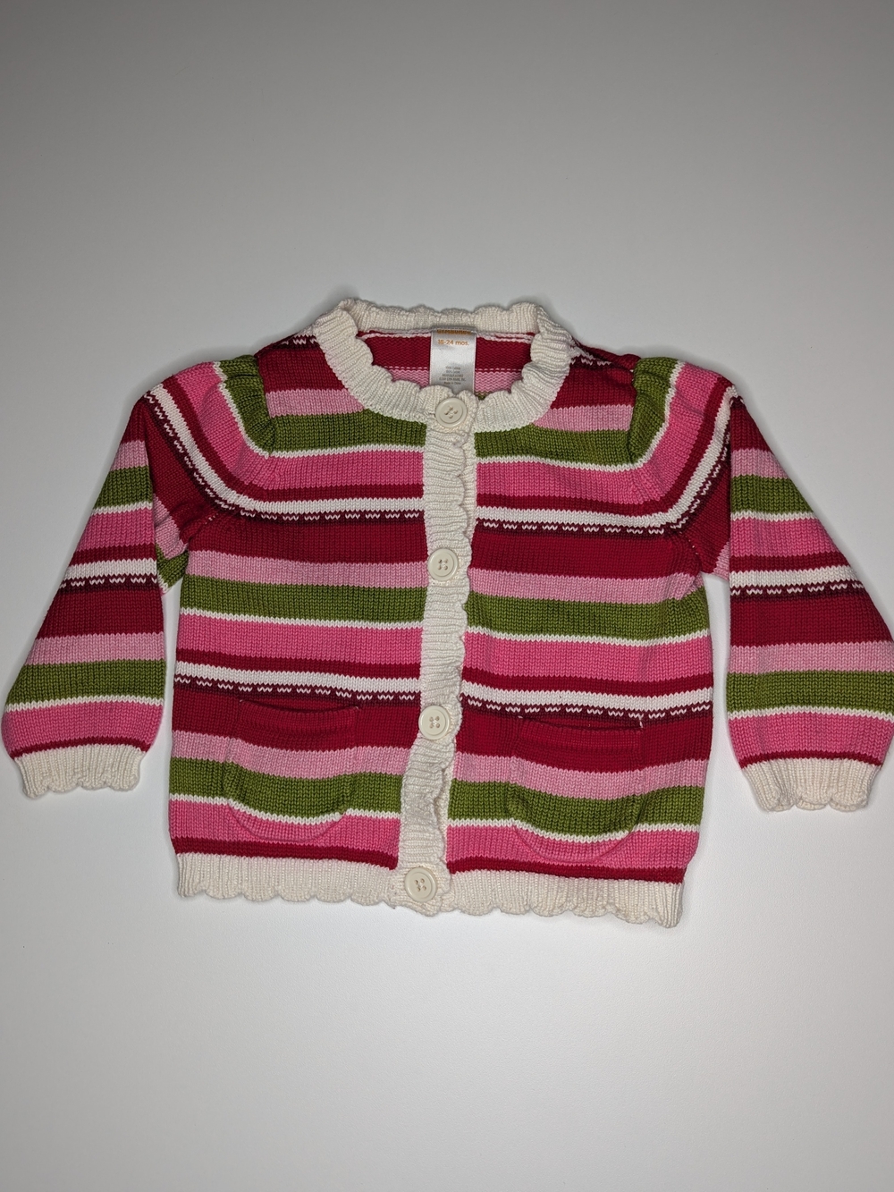 Gymboree Striped Pink, Magenta & Green Knit Cardigan